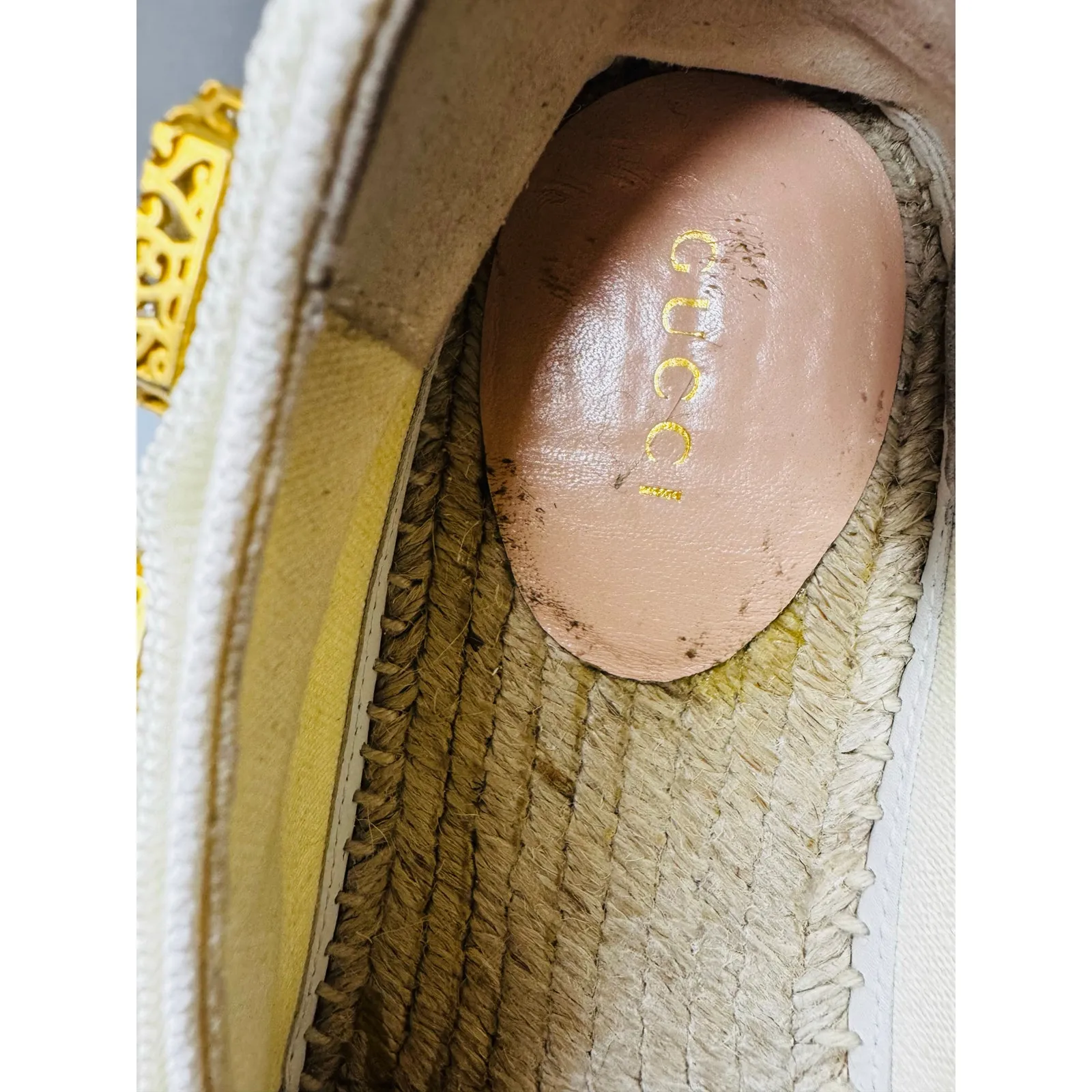 Gucci Ivory Canvas Crystal Embellished Platform Espadrille Resort Shoes EU 39 - Image 5