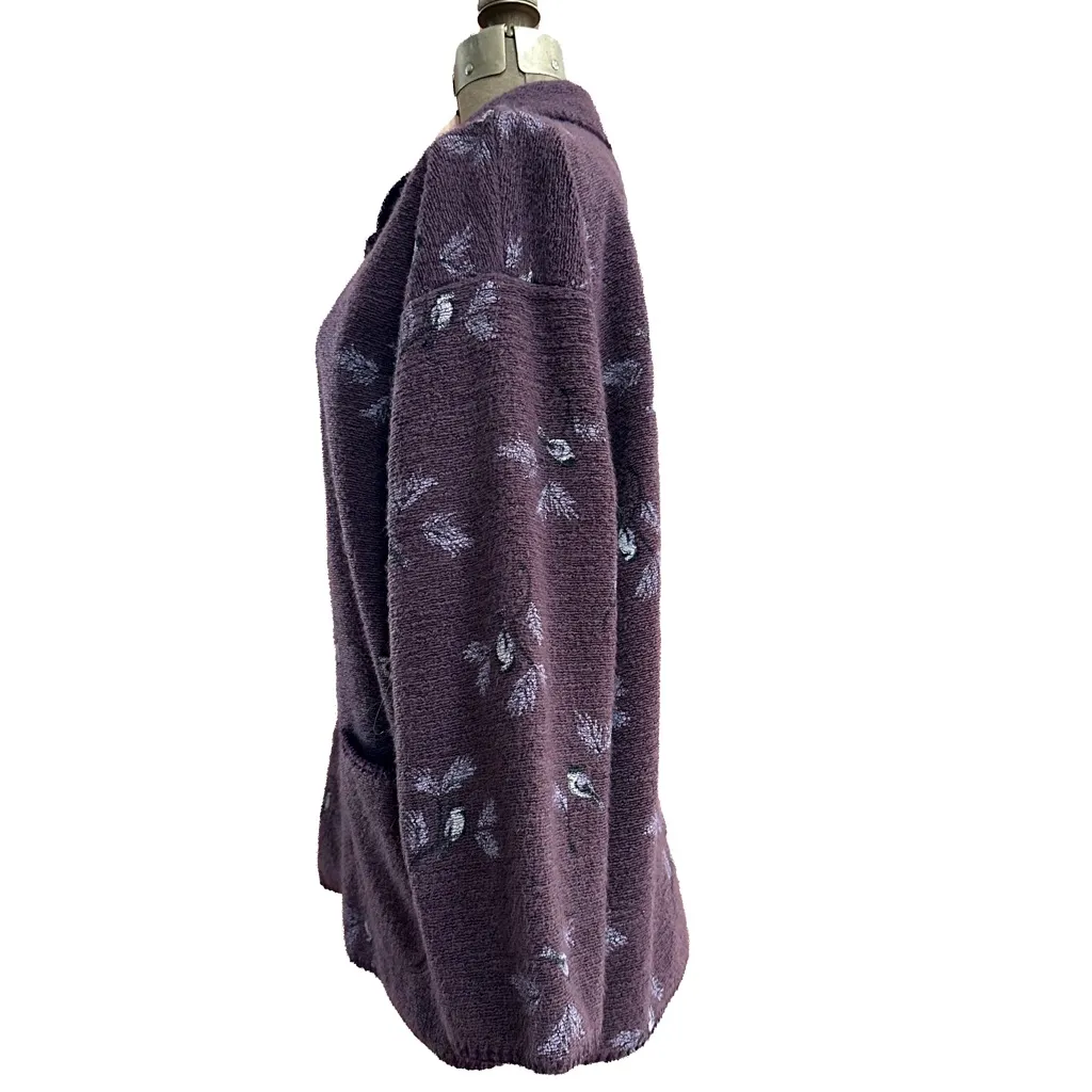 Vintage Artisans Sunschein Designs Birds Women's Jacket Made In USA Soft Fleece Purple Size L - Image 2