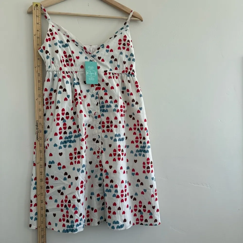 Aqua White Dress with Red and Blue Heart Pattern mini size L - Image 3