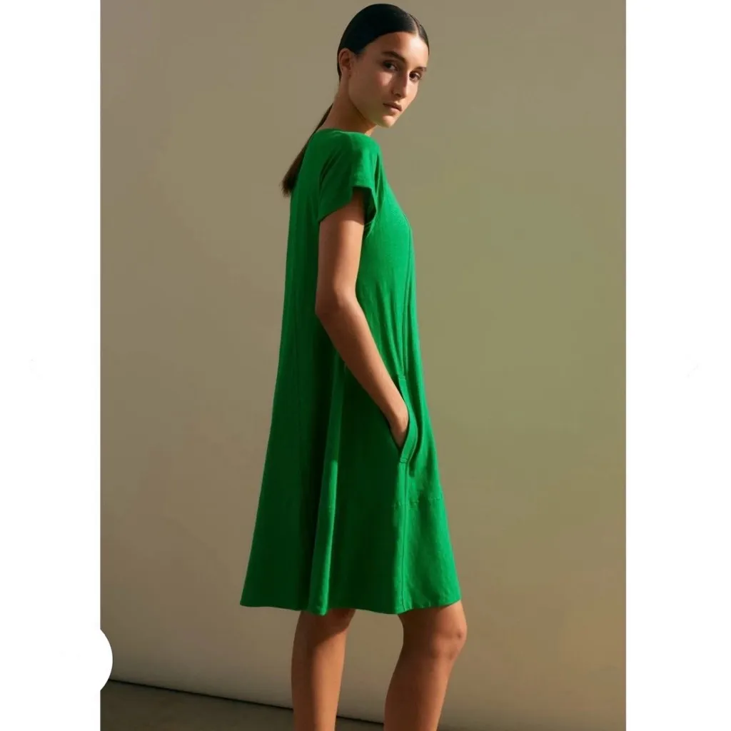 ME+EM Cotton Slub Jersey Raglan T Shirt Swing Dress 2 Kelly Green Minimalist - Image 3