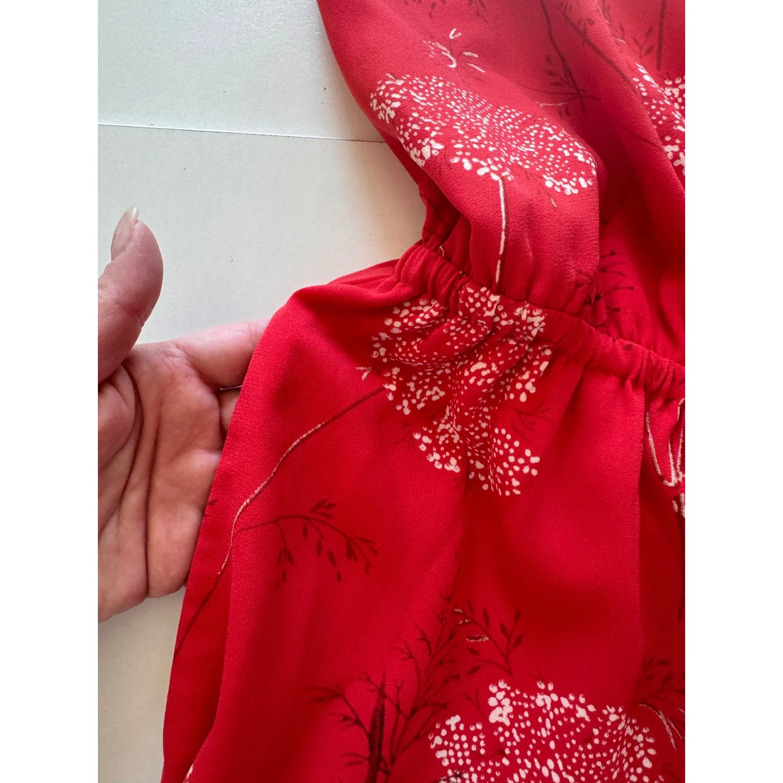 Aritzia Wilfred Red Floral Print Wide Leg‎ Cropped Jumpsuit XXS Spaghetti Strap - Image 6