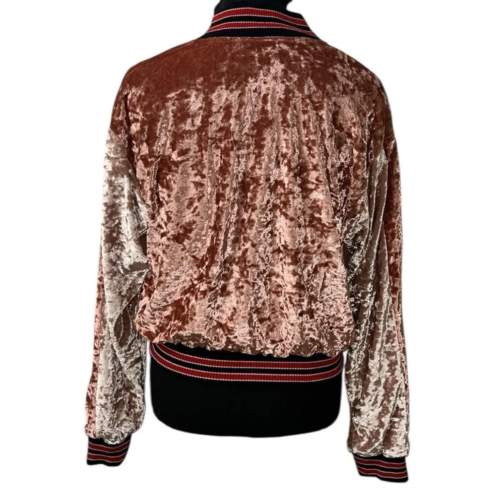 POL Pink Velvet Zip Up Velvet Bomber Jacket(Size Small) - Image 5