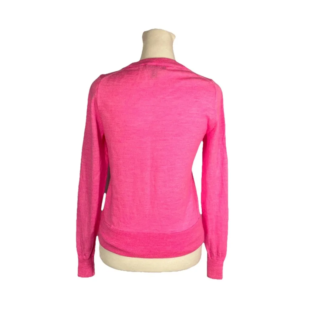 J. Crew Women's Hot Pink Merino Wool Crewneck Thin Knit Long Sleeve Size XS - Image 3