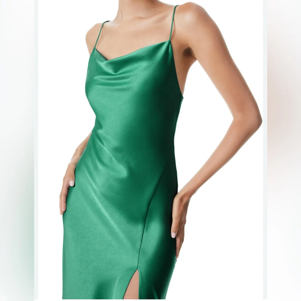 New! Alice +‎ Olivia Harmony Drapey Slip Midi Dress in Emerald Green Sz 8 $395 - Image 2