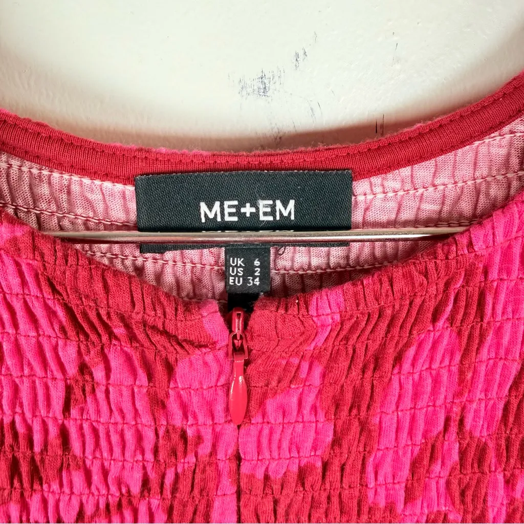 ME+EM Pink Red Floral Smocked Midi Dress Puff Sleeve Size 2 - Image 6