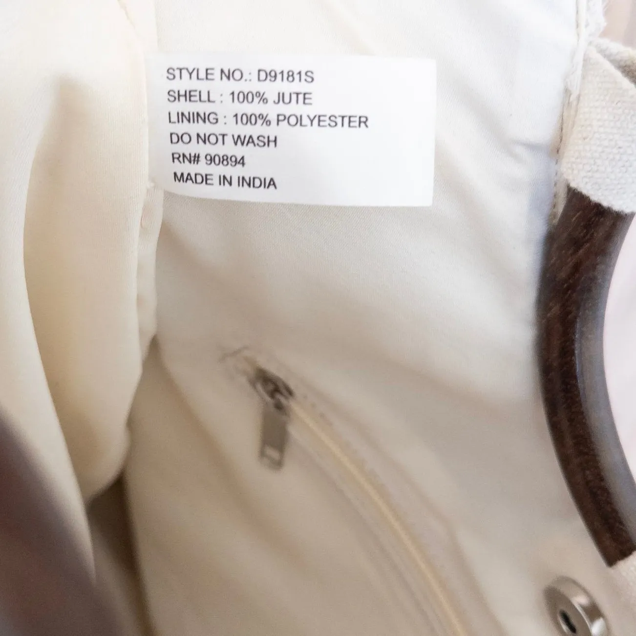 Woven Jute Tote Bag Wooden Handles Cream Summer Beach Boho Minimalist Chic Tan - Image 5