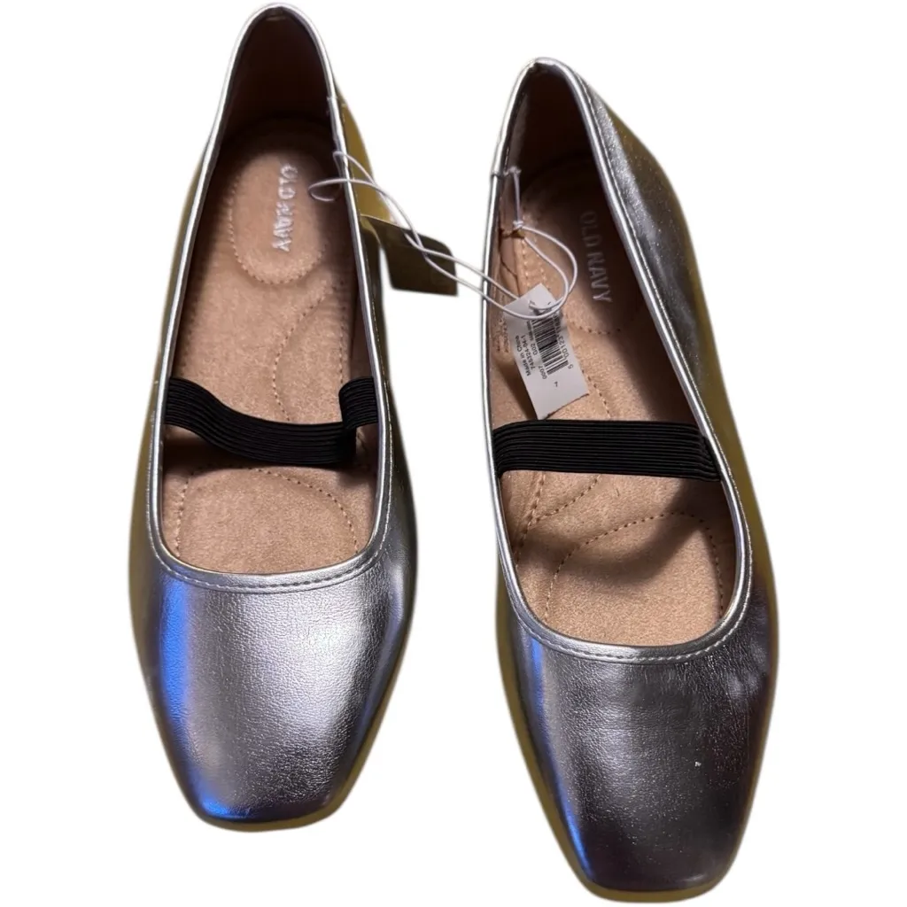 Old Navy Women's Mary Jane  Low Heel Ballet Silver Loafers with Black Strap Sz 7 - Image 11