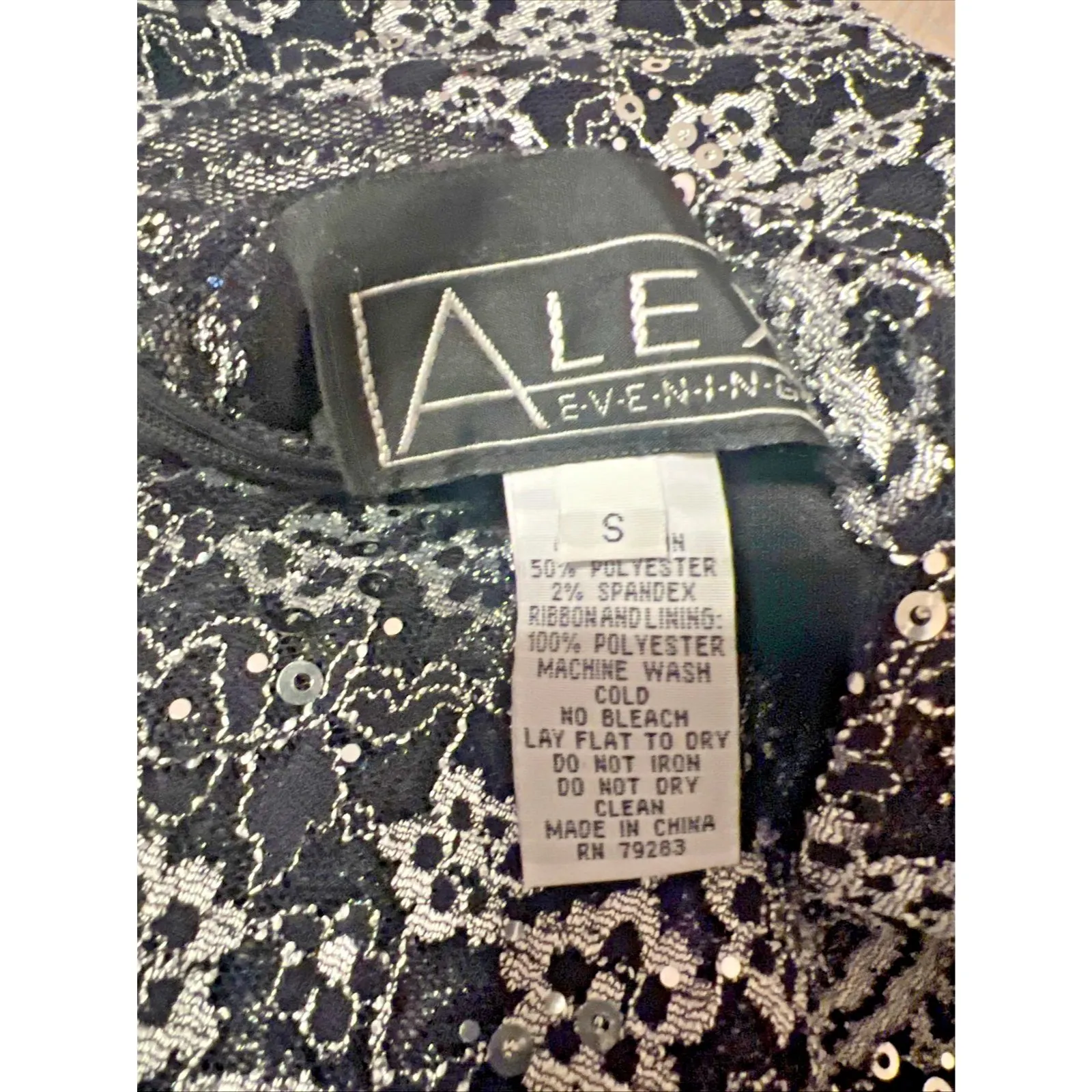 Alex Evenings top blouse S black silver lace sequins with bow - Image 6