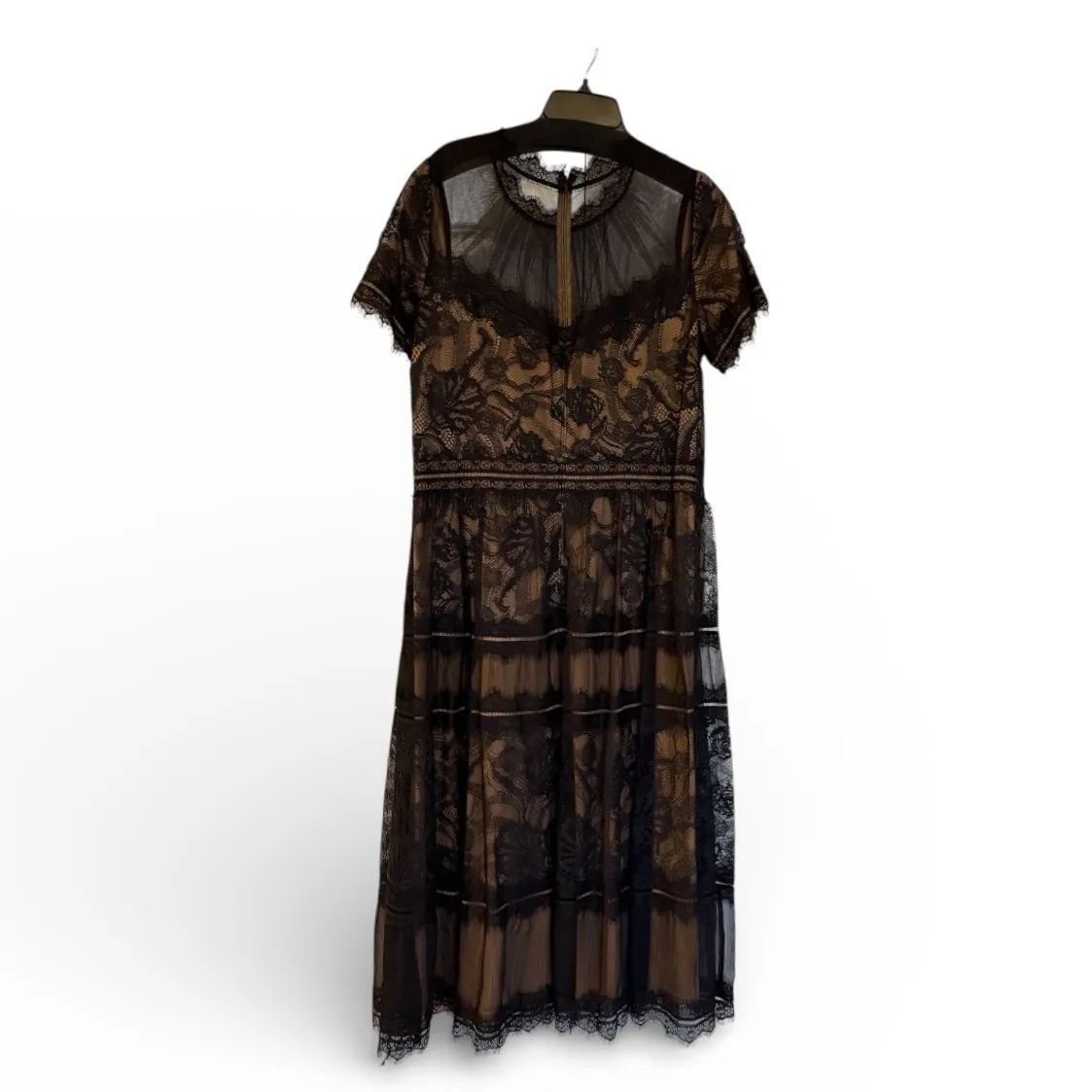 Tadashi Shoji Camilla Black Lace Overlay tea length Dress Short Sleeve Size 16W - Image 2
