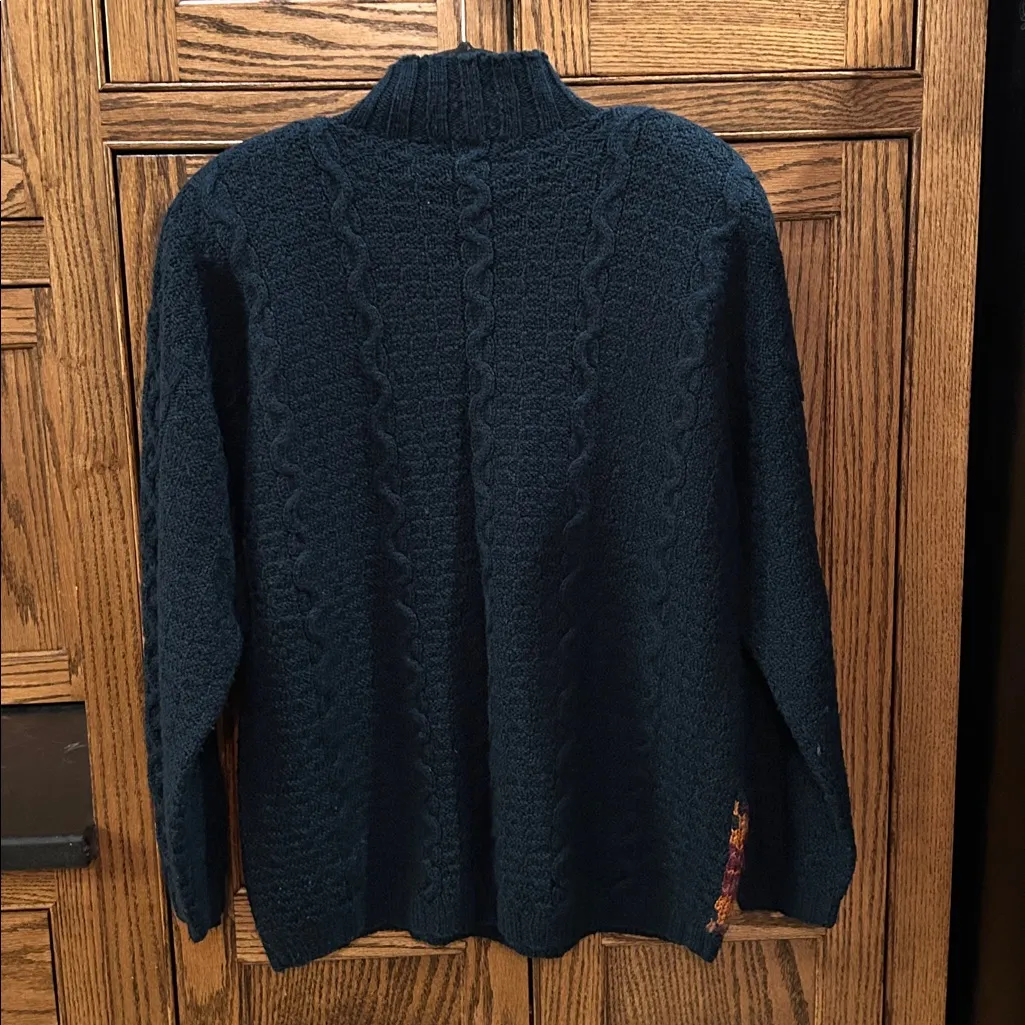 Vintage Evan Picone Hand Knit Wool Mohair Cable Sweater Teal Aztec Women's Large - Image 7
