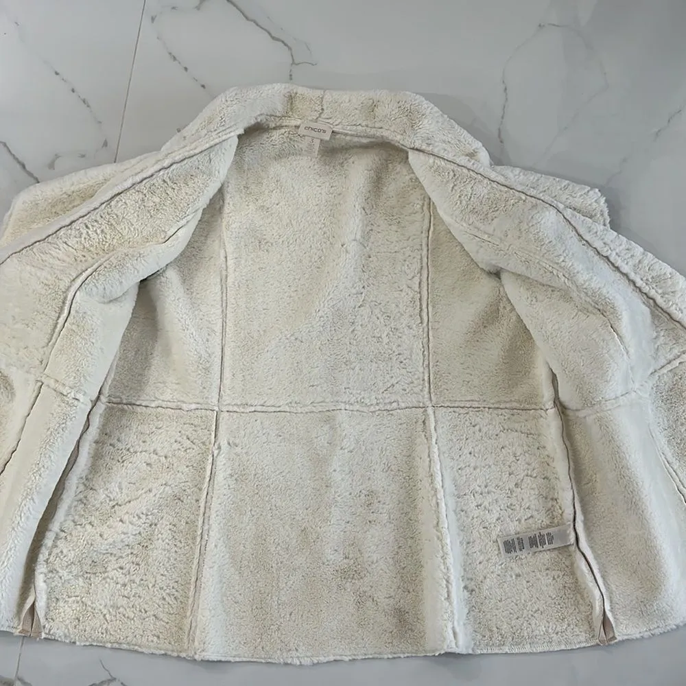 Chico's Womens Vest Jacket 3/Large Shearling Sherpa Faux Suede Open Front Vegan - Image 5