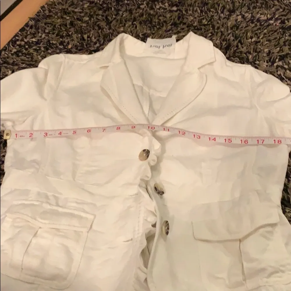 ANTHROPOLOGIE Hei Hei White cotton ruffle blazer - Image 7