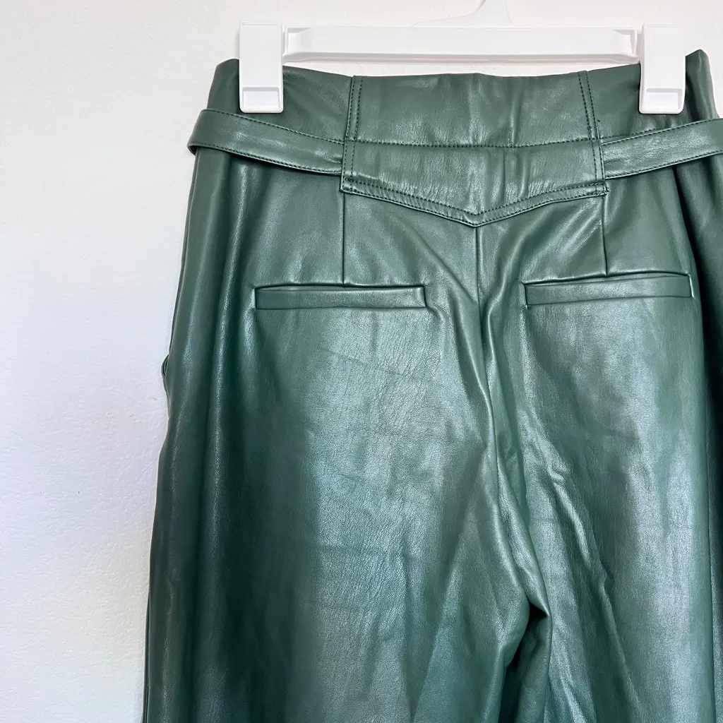 Anthropologie Maeve Women’s Green Faux Leather Taper Pleated‎ Pants Size 2 - Image 7