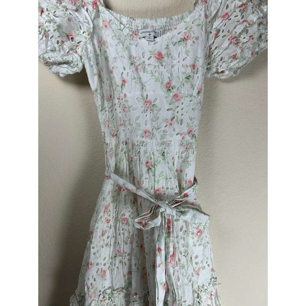 LoveShackFancy Clementine Eyelet Dress Size 2 Coquette Floral Girly Midi Length - Image 9