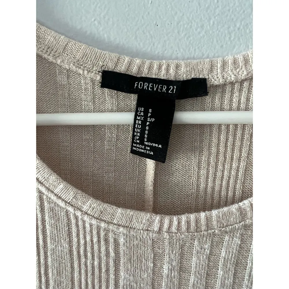 Forever 21 Dress Women's Small Beige Neutral Ribbed Scoop Neck Mini Skater - Image 3