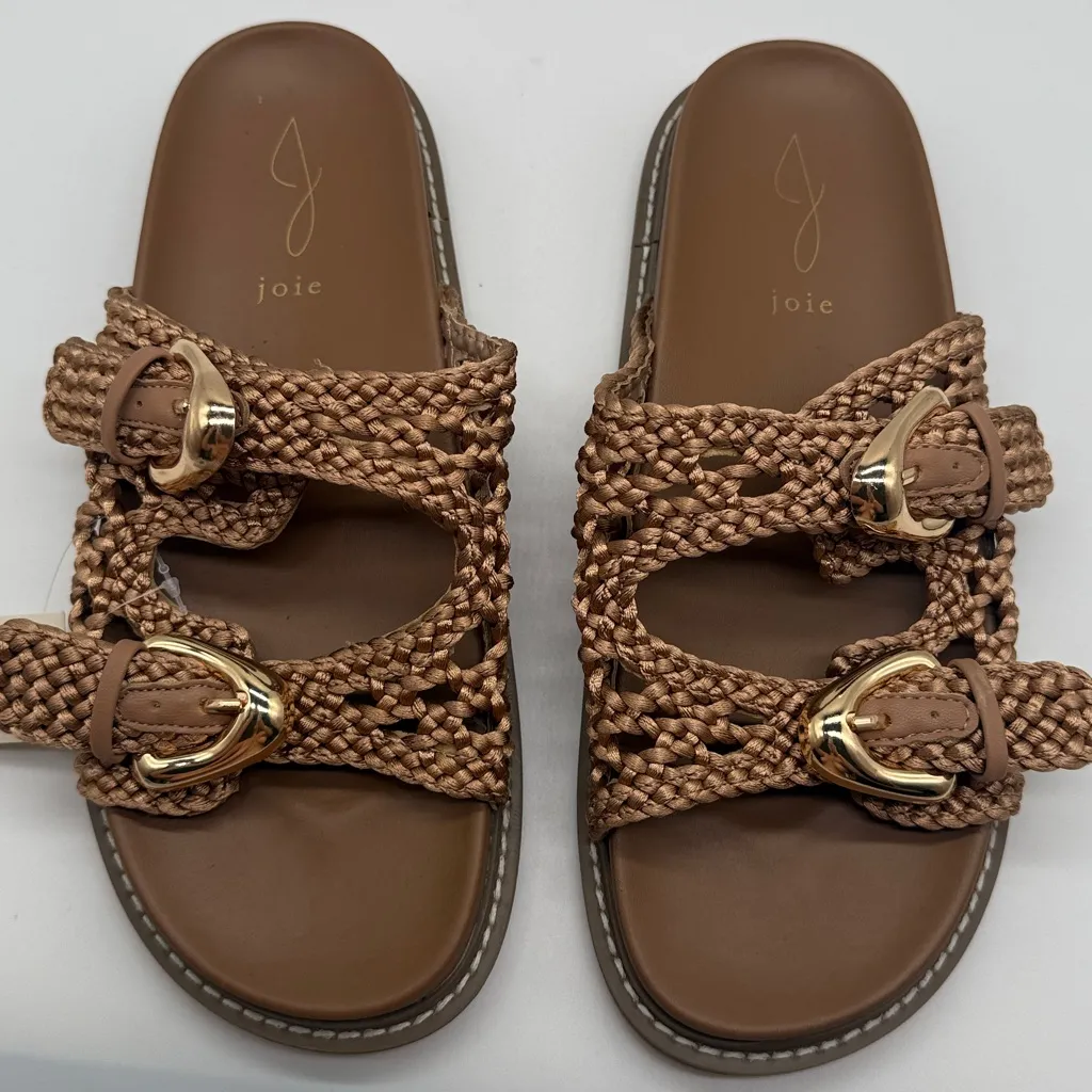Joie Weaver Slide Sandals Woven Braided Tan Bronze Gold Hardware Size 8.5 Summer - Image 3