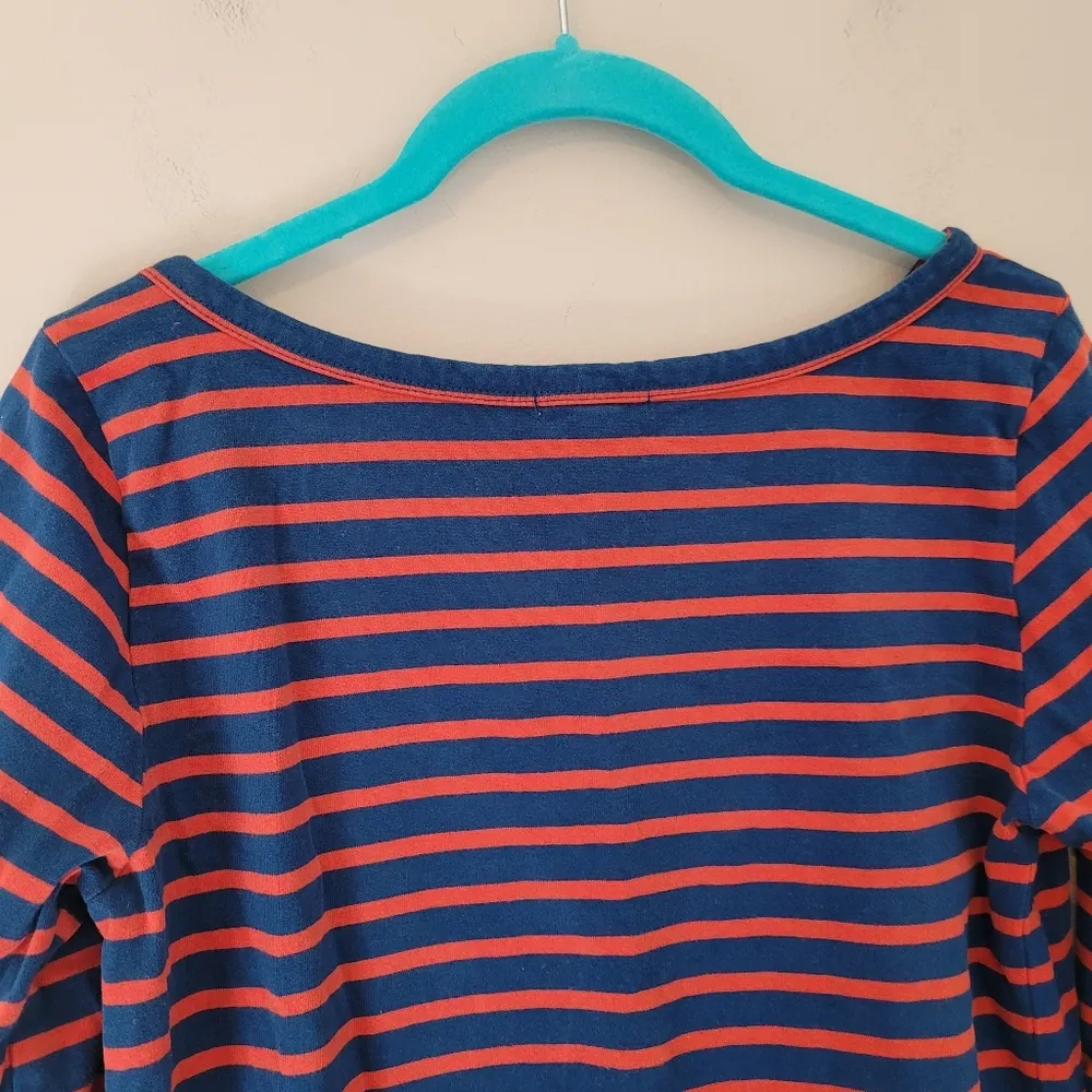 Joie Winberry Navy and Orange Striped Long Sleeve T-Shirt Dress - Image 6