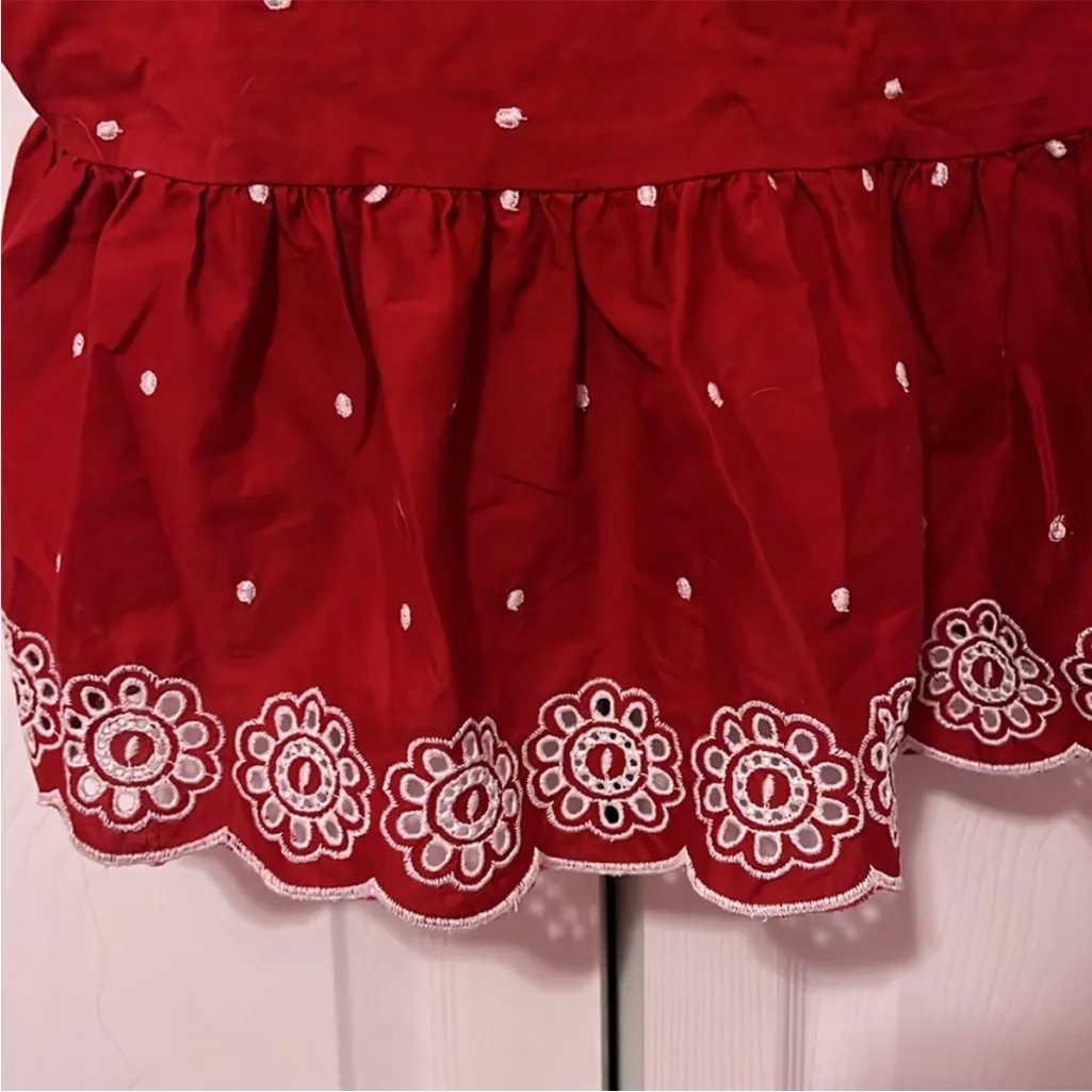 Red Polka Dot Top with Floral Hem - Image 2