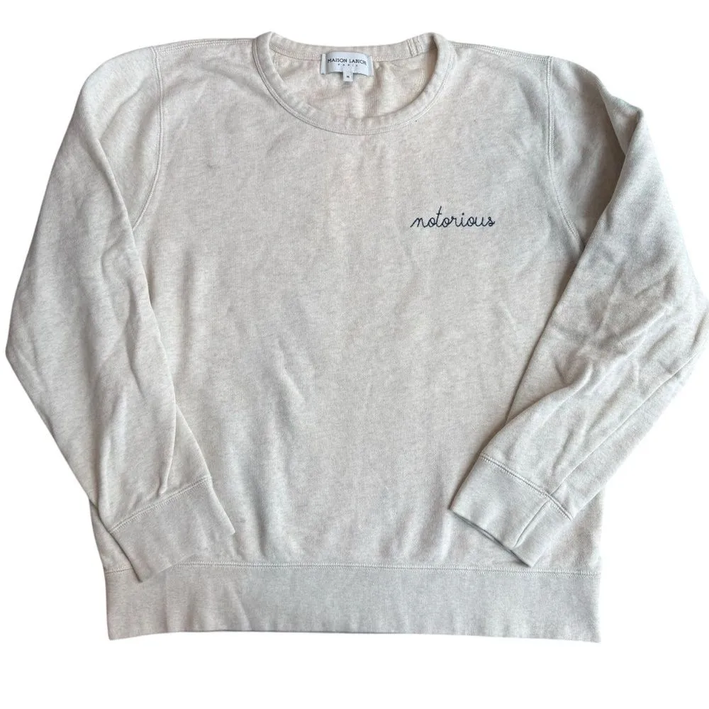 Maison Labiche M Notorious Embroidered Crewneck Sweatshirt Beige Navy Cotton Blue Size M - Image 2