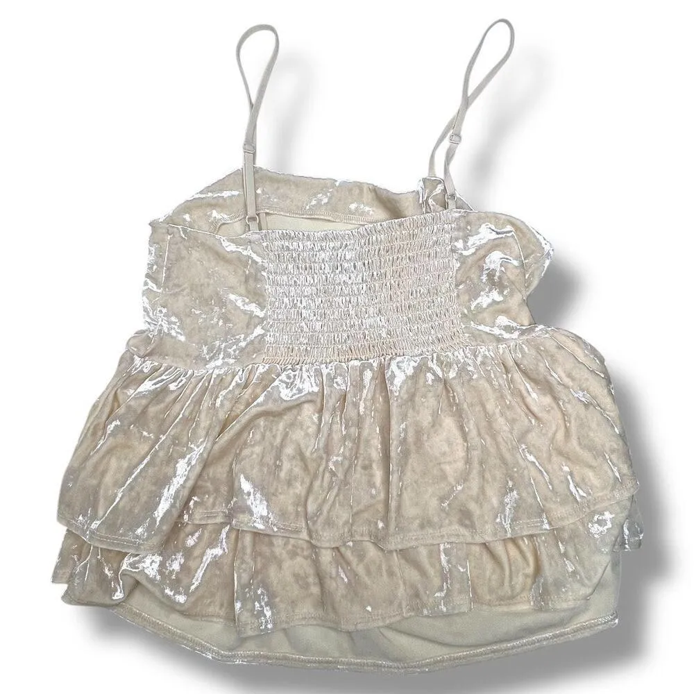 American Eagle Crushed Velvet Babydoll Cream Peplum Tank Top Shirt - Image 7