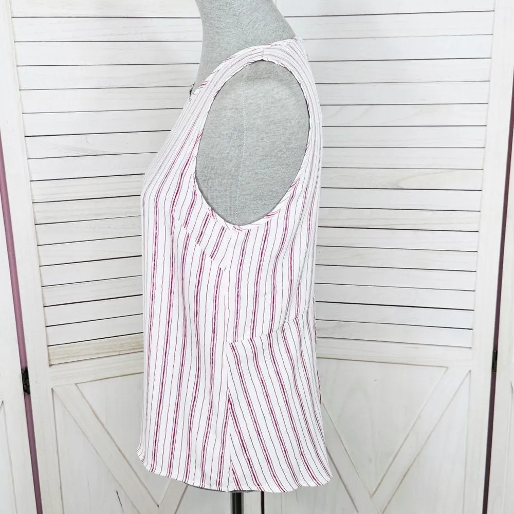 BCBGMaxAzria Striped Split Back Hem Sleeveless Tank Top‎ Shirt Red White XS - Image 3