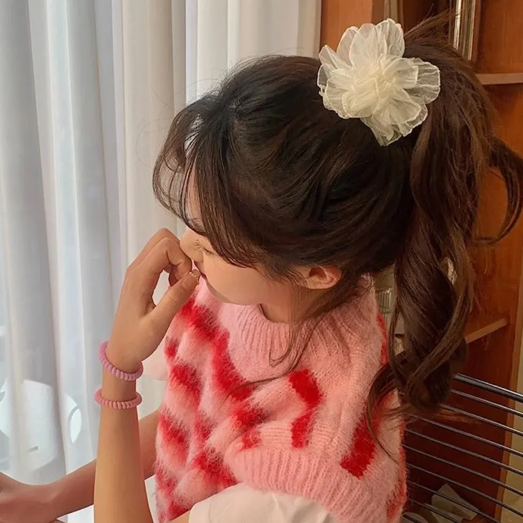 Kawaii Pastel Pink & Cream Cottage Chiffon Flower Floral Hair Clip Barette - Image 2