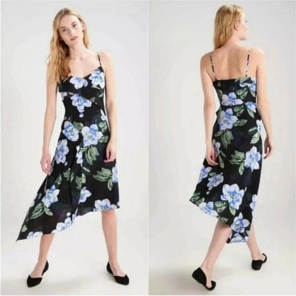 Banana Republic Black Floral Asymmetrical Strappy Faux Wrap Dress Women’s 10 - Image 3