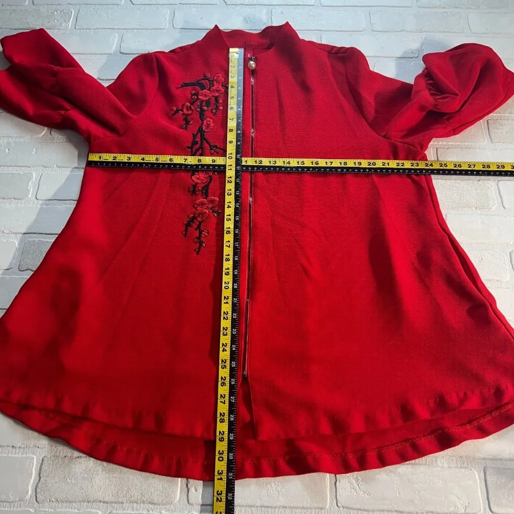 IC By Connie K Swing Jacket Womens‎ XL Red Full Zip Embroidered 3/4 Bell Sleeve - Image 2