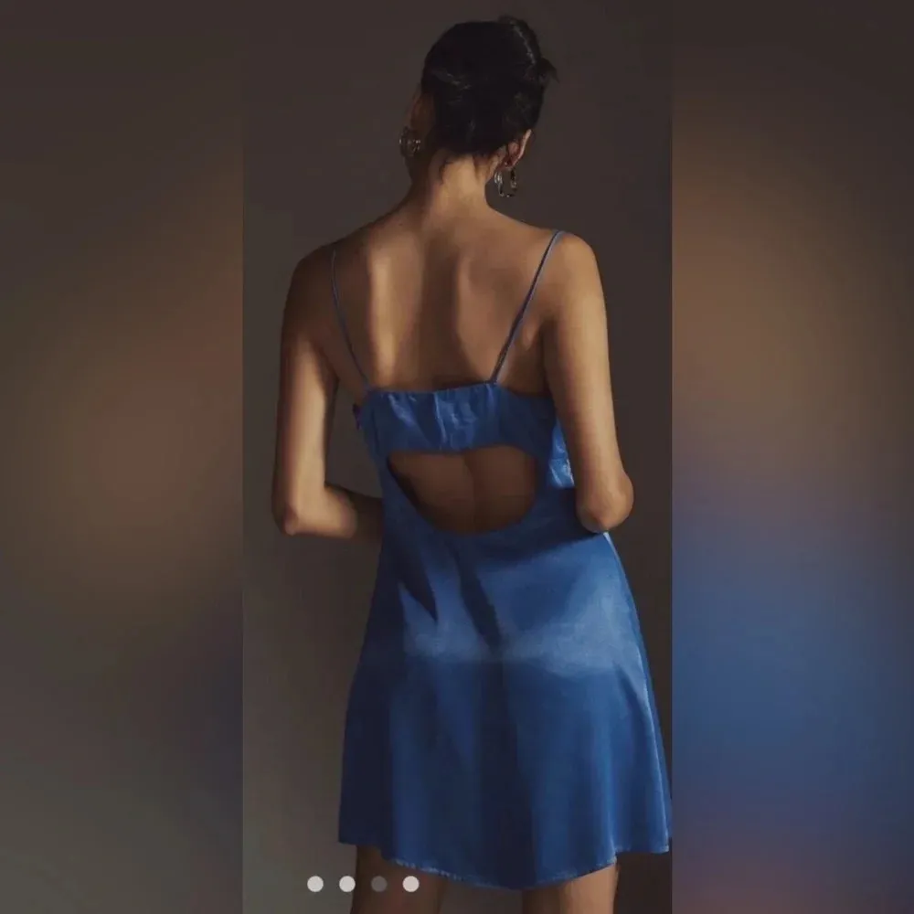 Anthropologie Royal Blue open back slip satin Mini Dress - Image 3