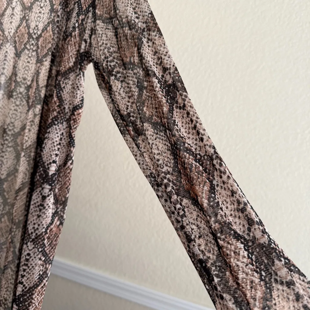 Snake Print Long Cardigan Kimono Lightweight Sheer Duster Open Front Oversized Brown Size M - Image 6