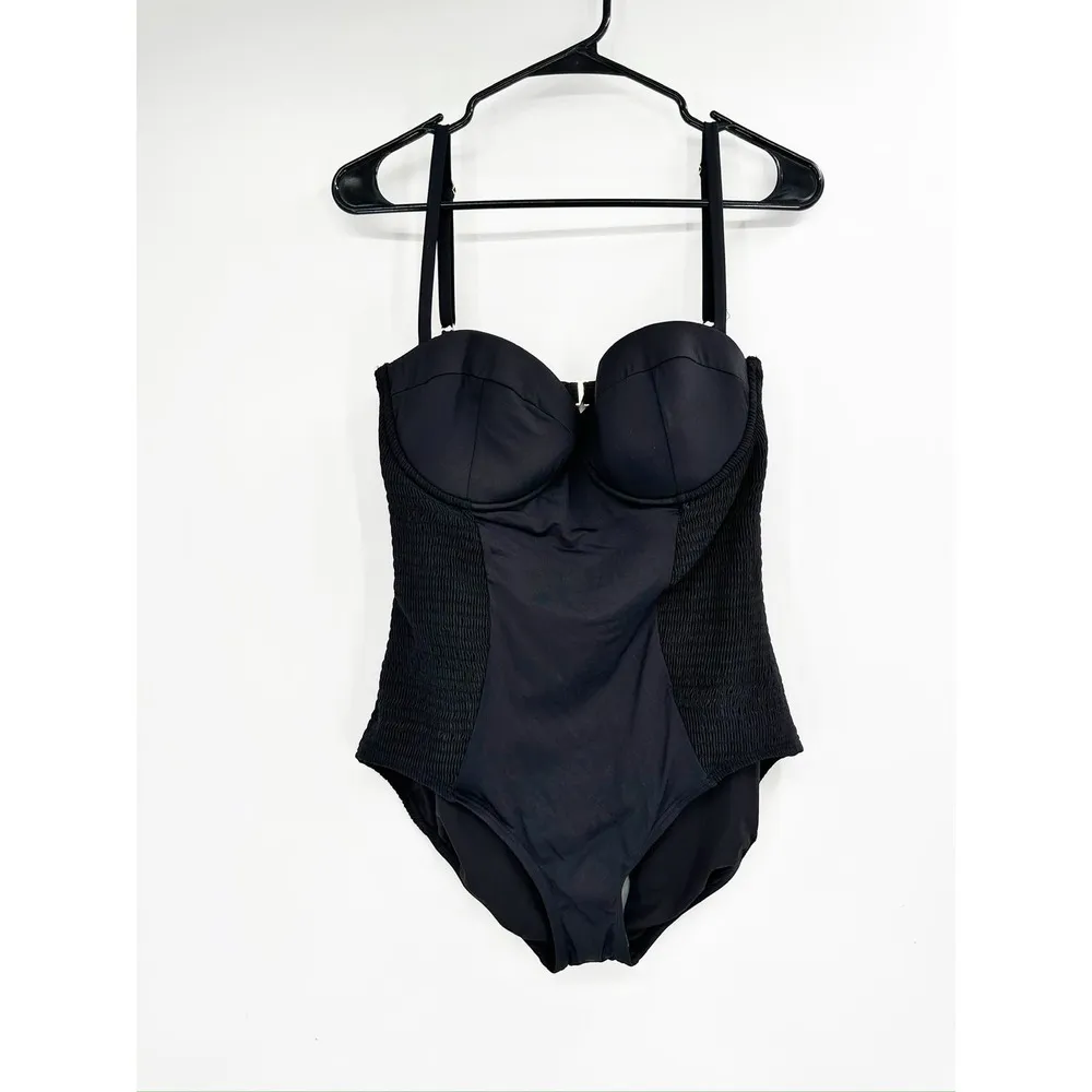 Kate Spade Black Smocked Underwire One Piece Swimsuit Size XL - Image 2