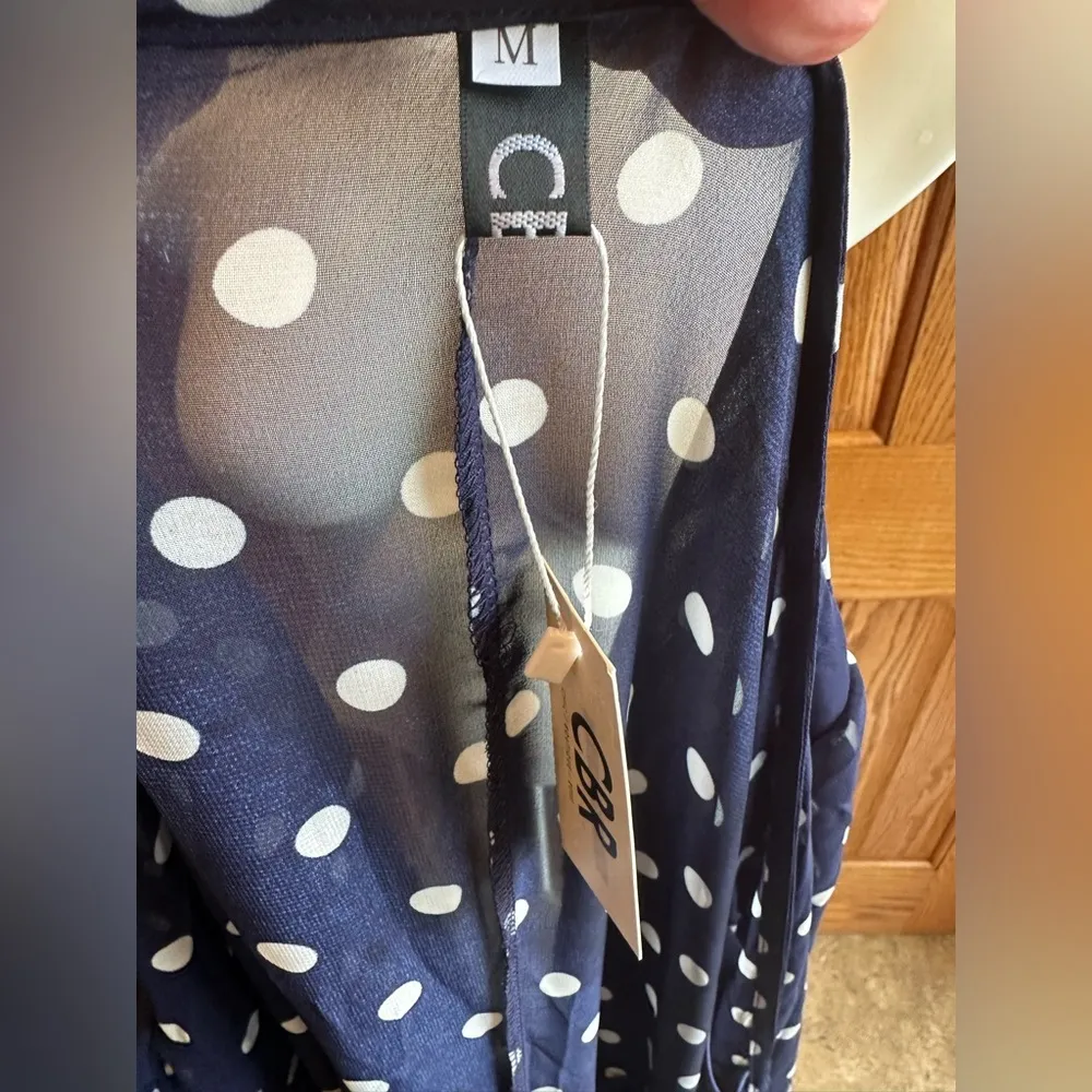 Blue Polka Dot Wrap Dress Layered Ruffle Skirt CBR New Size Medium - Image 7