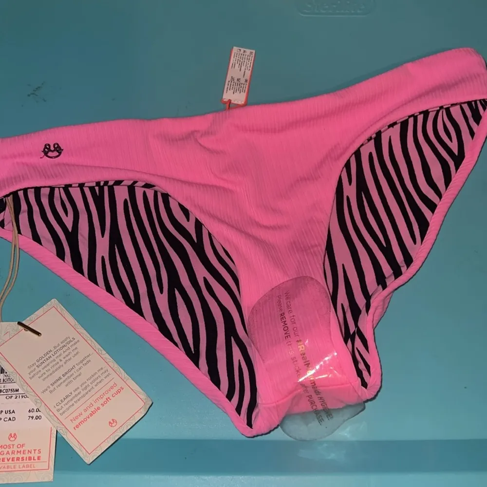 NEW Maaji Colorful  Zebra Black Pink  Bikini Swim Bottom Size S NWT Reversible - Image 6