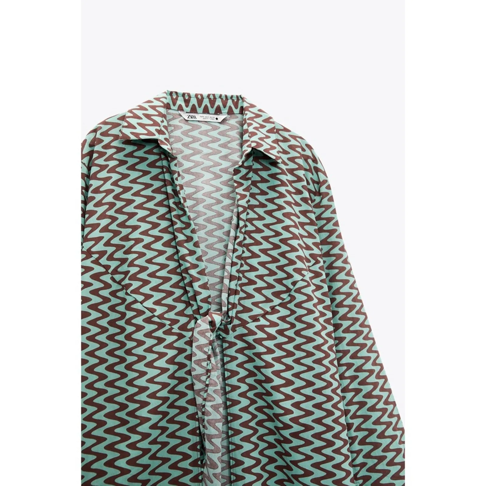 Zara Retro Printed Tie Front Tunic Coverup - Image 9