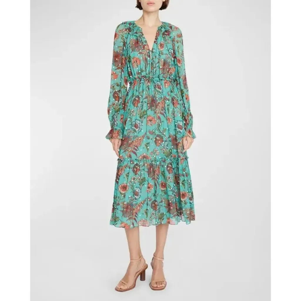 NWT Ulla Johnson Audette in Garden Bloom Floral Silk Chiffon Midi Dress 6 $790 - Image 7