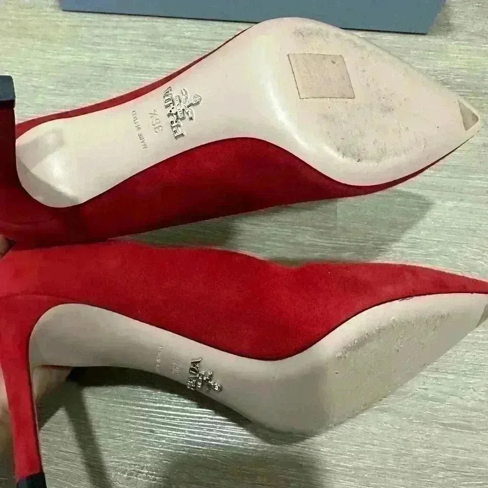 Prada  red Suede pointy Heels - Image 9
