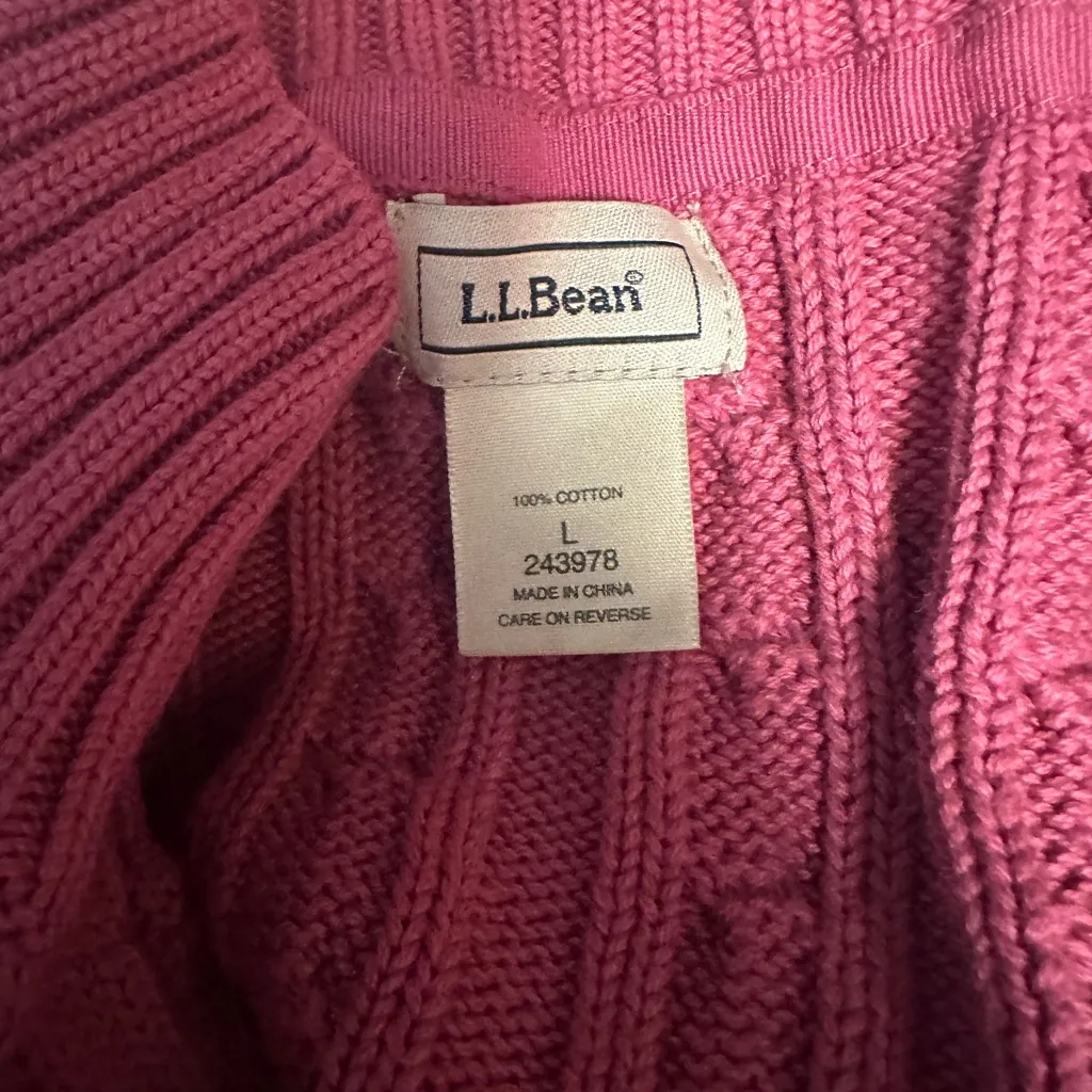 L.L. Bean Women’s Large Dusty Rose Full Zip Cable Knit Cardigan Sweater VINTAGE Pink - Image 6