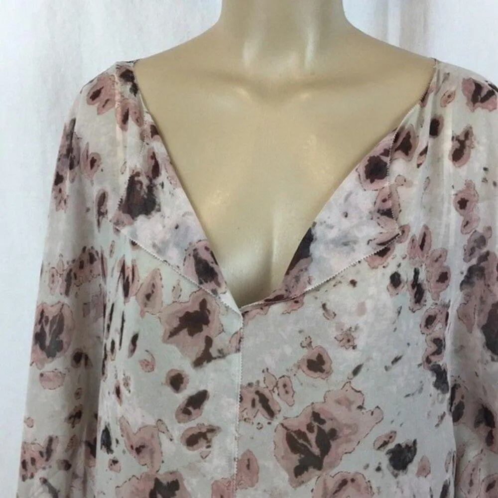 Rachel Roy Woman's Gray Floral Silk Print Swim Cover Up Blouse Top NEW L - Image 9
