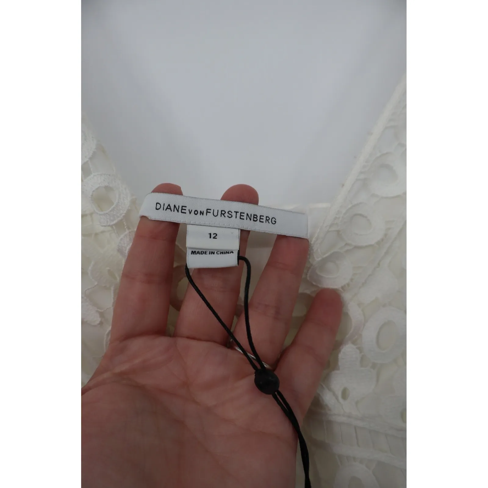 DIANE von FURSTENBERG Tiana Lace Midi Dress White Size 12 V Neck Ruffle Hem - Image 6