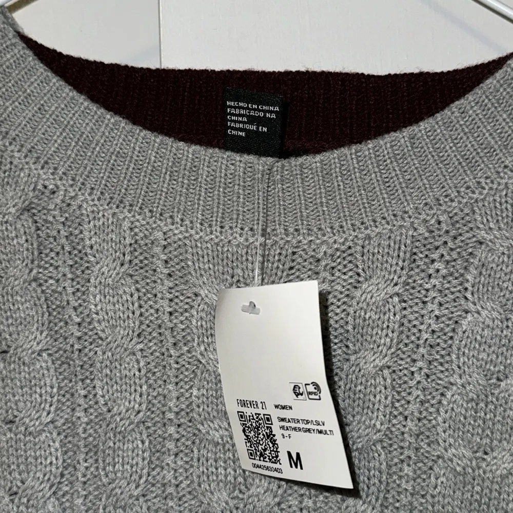 Forever 21 Color Block Cable Knit Long Sleeve Cropped Sweater Women’s M - Image 5