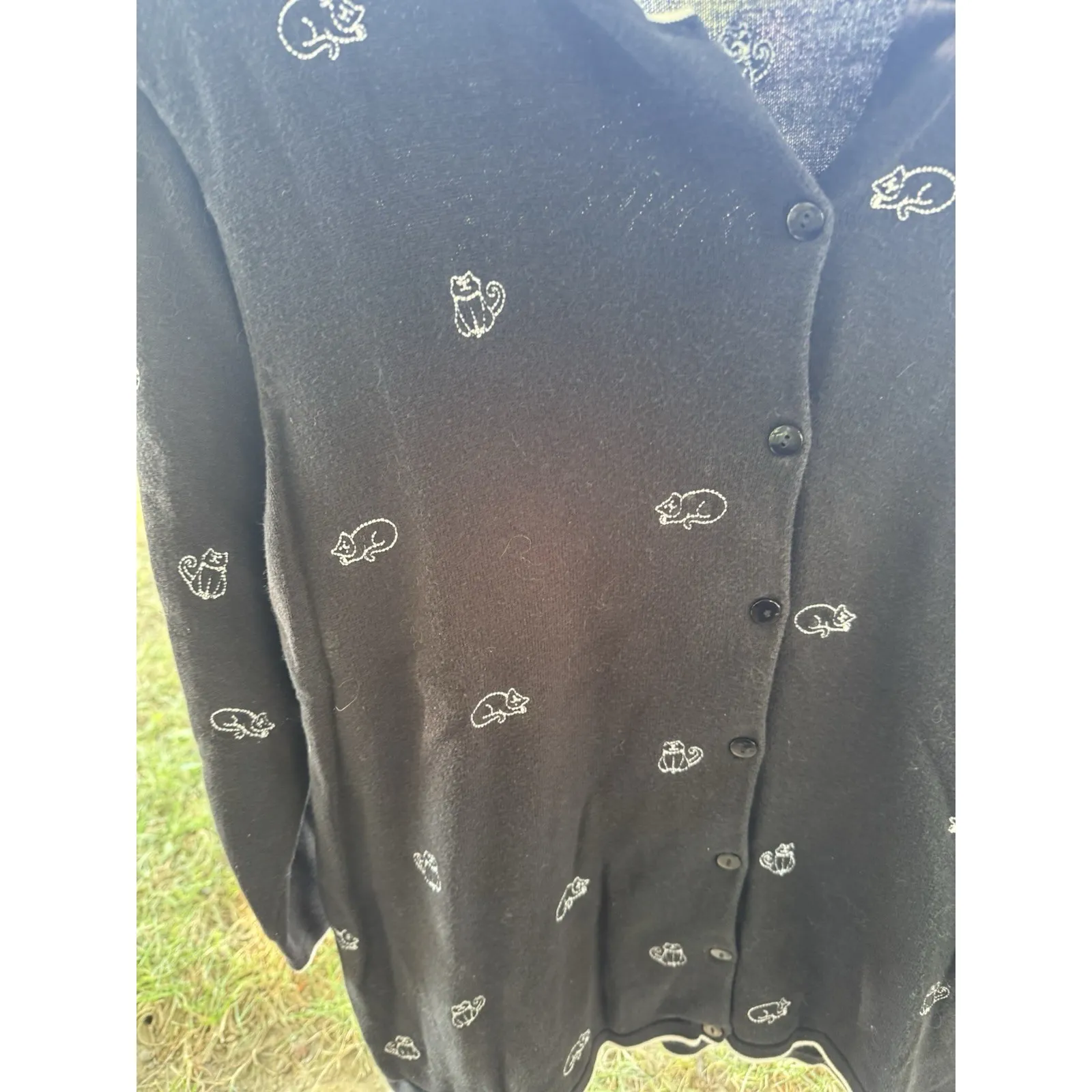 VNTG CJ Banks black button up 3/4 sleeve cardigan sweater with embroidered cats Size XL - Image 9