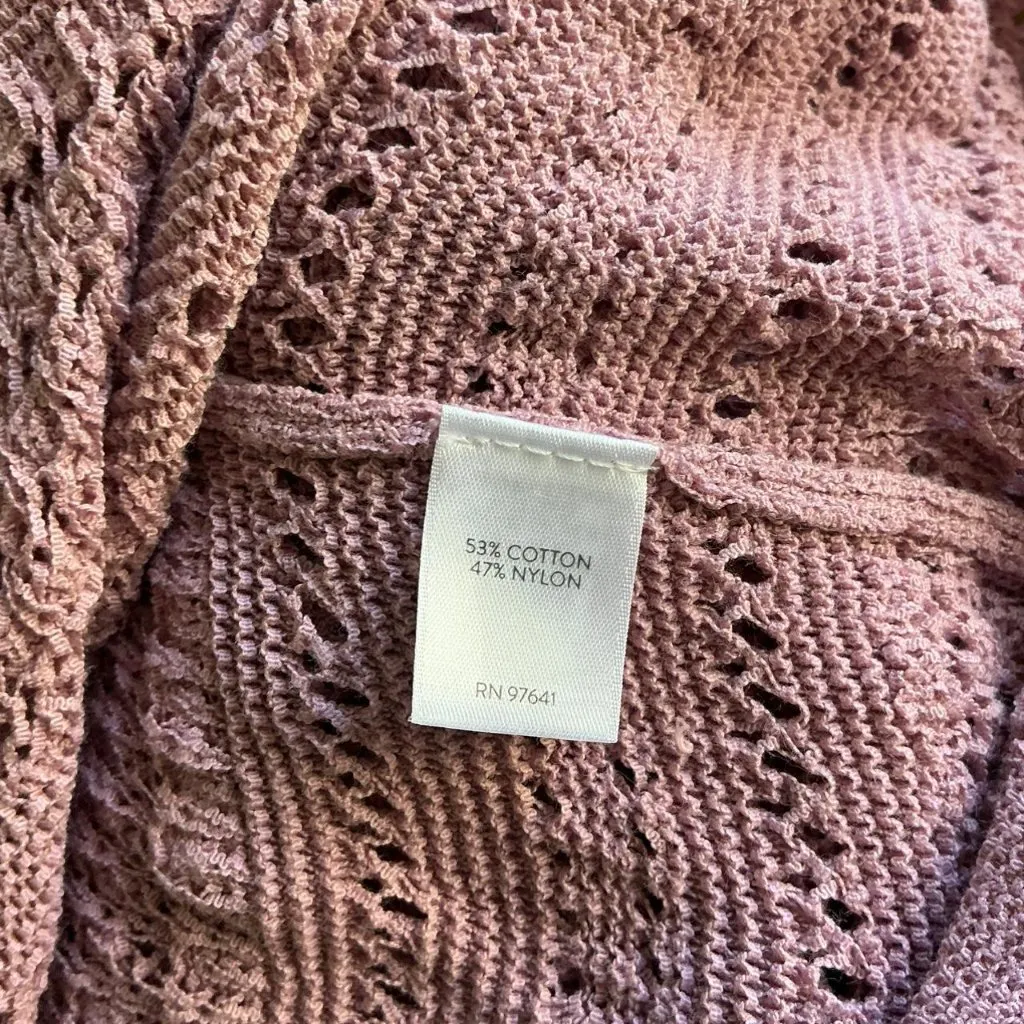 J. Jill Women's Textured Crochet Cottage Sweater Pink Mauve Cotton size XS - Image 4