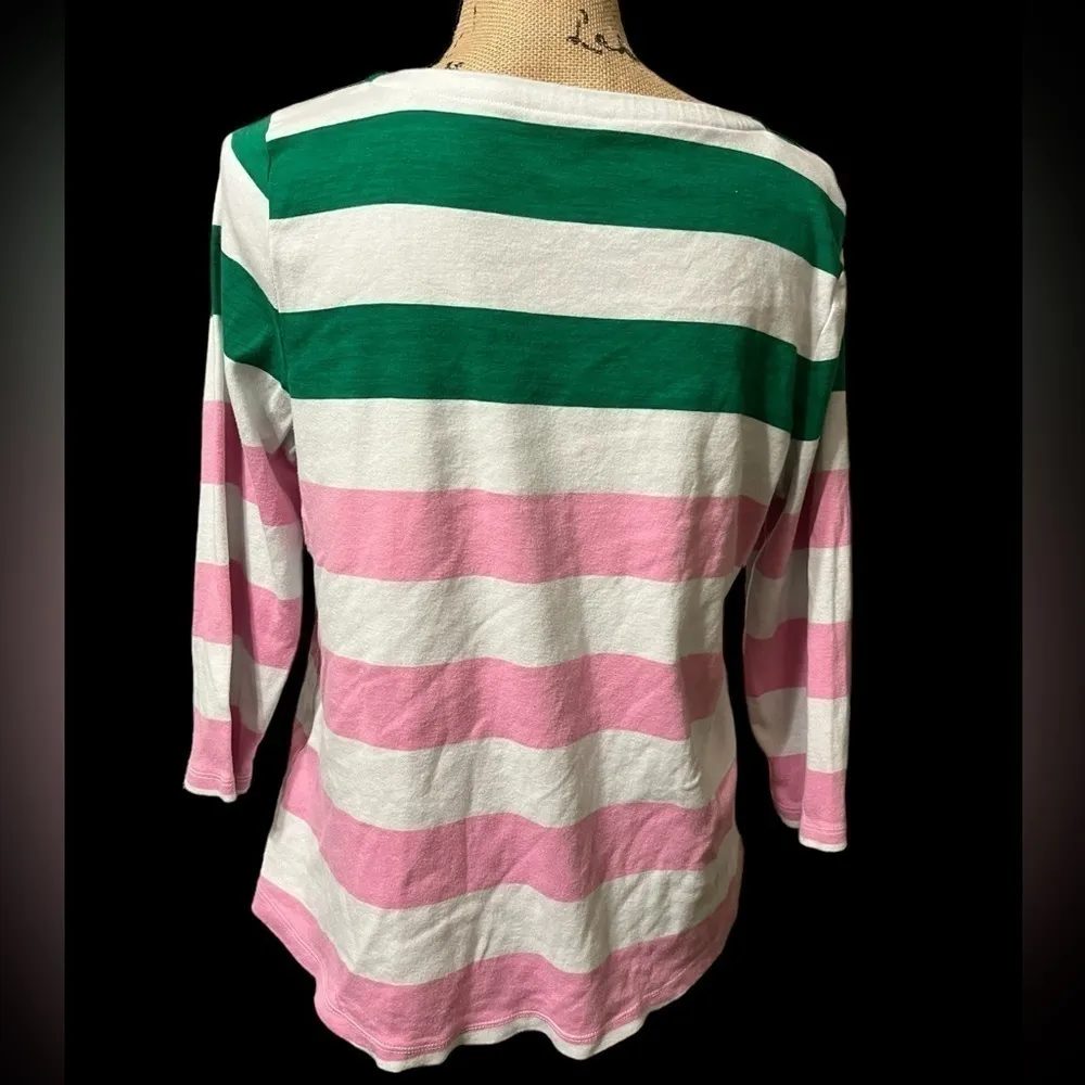 Charter Club color block striped 3/4 sleeve T-shirt with shoulder button accents - Image 4