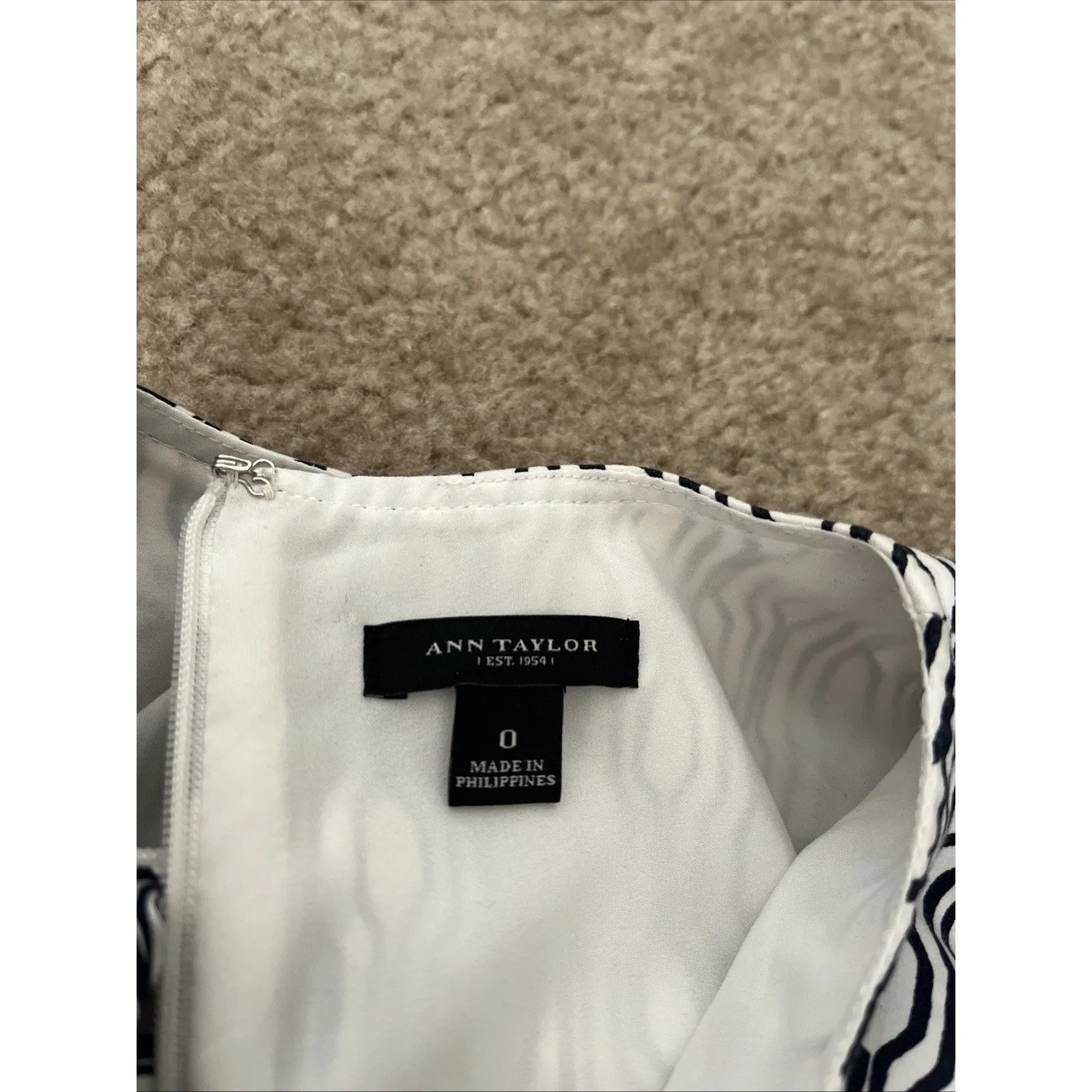 ANN TAYLOR size 0 Black White Marbled Geometric Sheath Dress Cotton Stretch Belt - Image 9