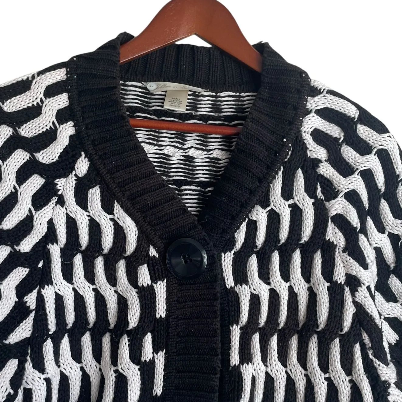 Jillian Nicole Women‎ Cardigan S Black Bold Pattern Large Button Cable Knit Chic - Image 12