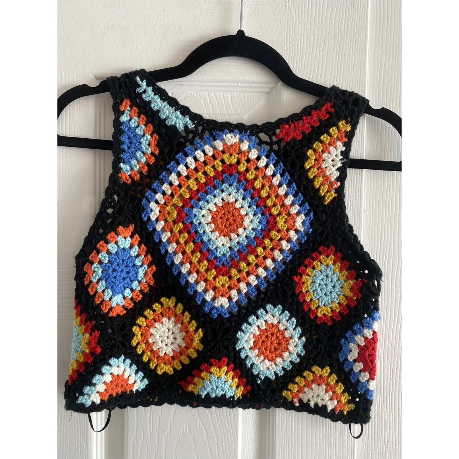 Altar'd State Womens Small Black Knit Granny Square Cropped Top Festival Indie - Image 5