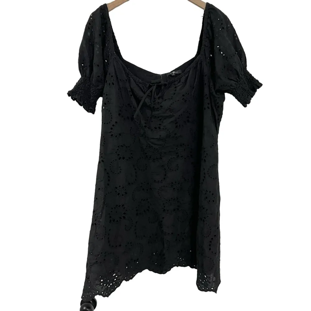 7 For All Mankind Black Black Eyelet Puff Sleeve Dress Size XL - Image 3