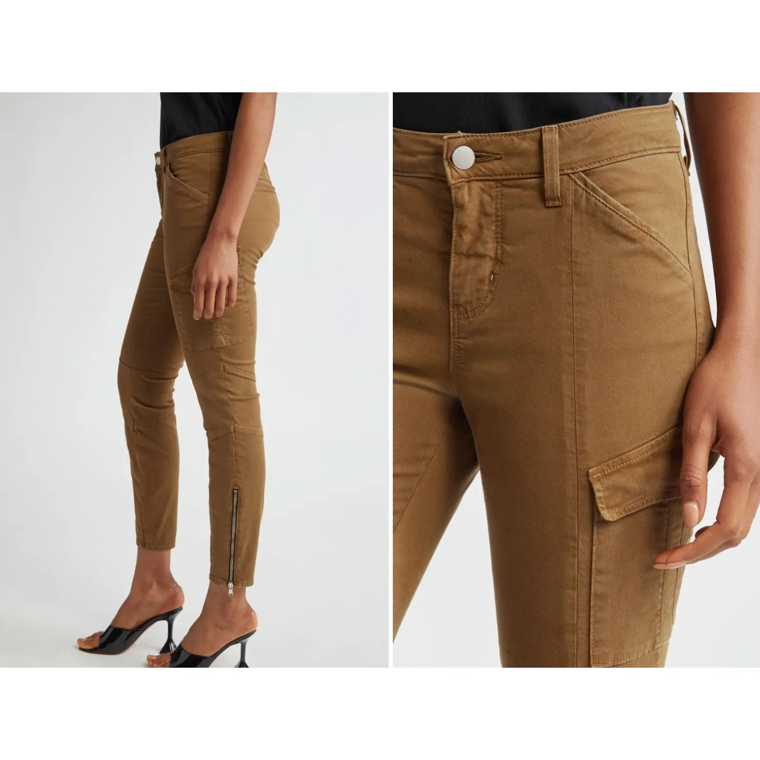 L'Agence Patton High Rise Skinny Cargo Pants Olive Brown Zip Ankle Women size 30 - Image 3