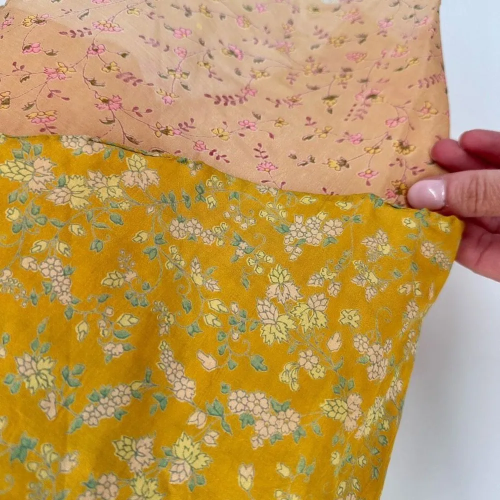 Mexicali Blues Floral Mixed Print Silk Blend Wrap MIDI Skirt Cottagecore Boho OS - Image 5