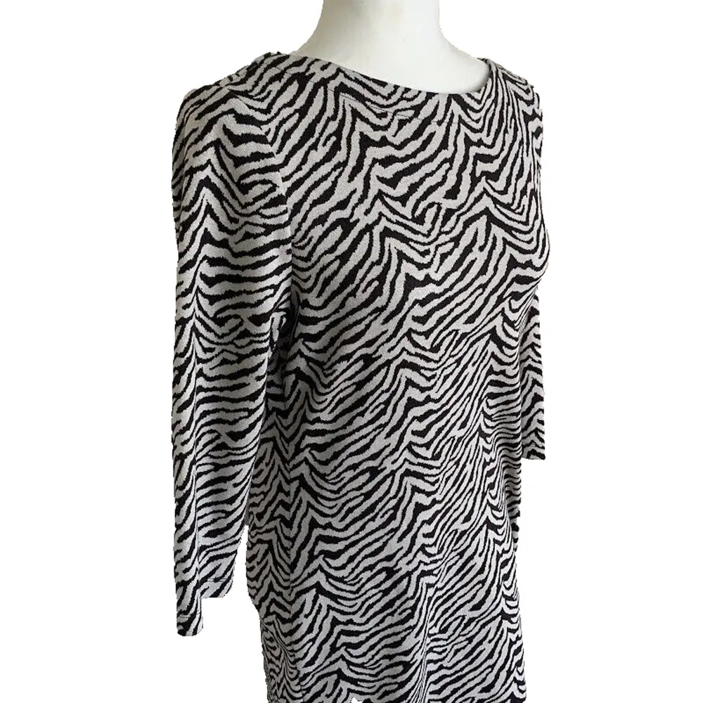 Doncaster Collection Knit Animal Print Dress Zebra Size 12 Stretch 3/4 Sleeve - Image 2